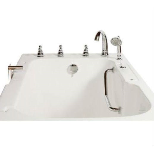 Avora bath 32" x 52" wheelchair transfer walk-in tub white with left outward swing door - air massage with microbubbles - 5 piece roman faucet set - hand shower with pull out hose - stainless steel grab bar - Vital Hydrotherapy