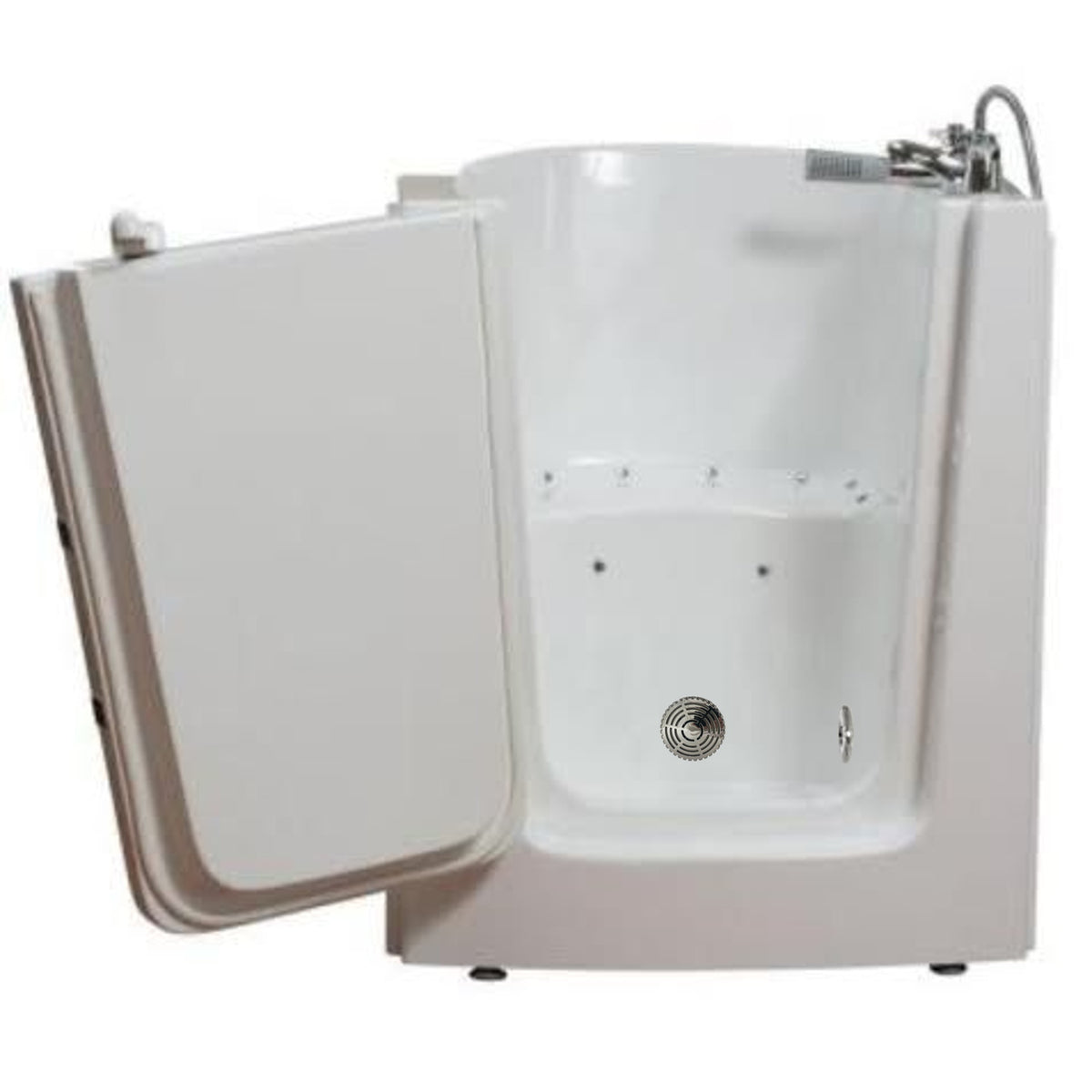 Avora bath 38" x 31" front entry walk-in tub white finish with left outward swing door - air massage with microbubbles - 1 piece contemporary faucet including hand shower - Vital Hydrotherapy