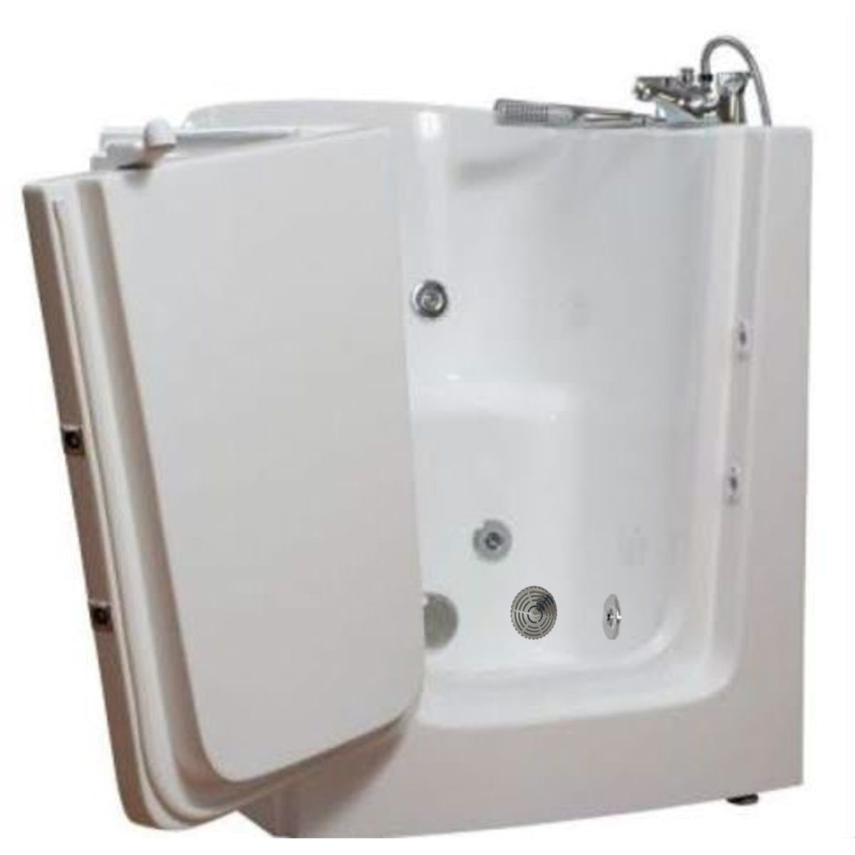 Avora bath 38" x 31" front entry walk-in tub white finish with left outward swing door - hydro massage with microbubbles - 1 piece contemporary faucet including hand shower - Vital Hydrotherapy