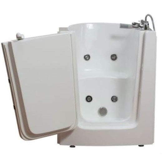 Avora bath 38" x 31" front entry walk-in tub white finish with left outward swing door - hydro massage with microbubbles - 1 piece contemporary faucet including hand shower - open door - Vital Hydrotherapy