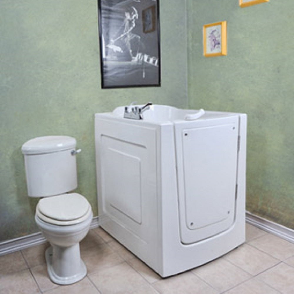 Avora bath 38" x 31" front entry walk-in tub white finish with right outward swing door - hydro massage with microbubbles - 1 piece contemporary faucet including hand shower - lifestyle - Vital Hydrotherapy