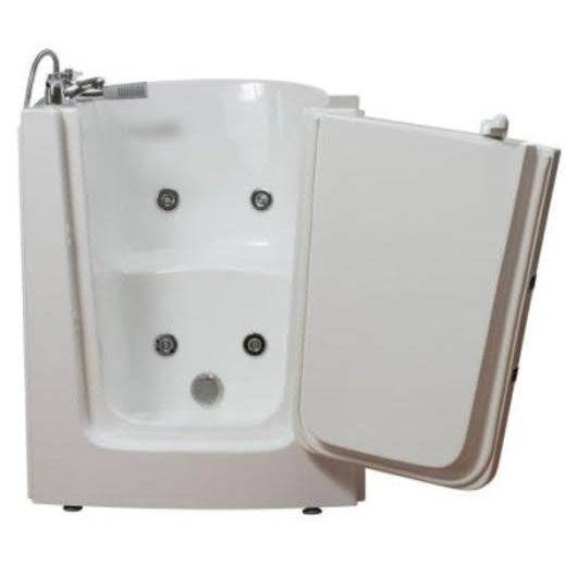 Avora bath 38" x 31" front entry walk-in tub white finish with right outward swing door - hydro massage with microbubbles - 1 piece contemporary faucet including hand shower - open door - Vital Hydrotherapy