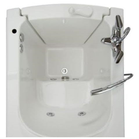 Avora bath 38" x 31" front entry walk-in tub white finish with right outward swing door - hydro massage with microbubbles - 1 piece contemporary faucet including hand shower - top view - Vital Hydrotherapy