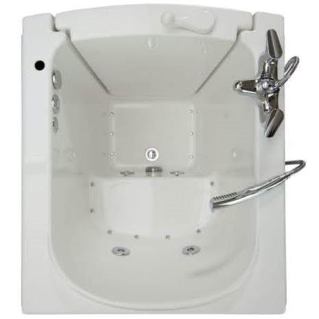 Avora bath 38" x 31" front entry walk-in tub white finish with right outward swing door - air and hydro massage with microbubbles - 1 piece contemporary faucet including hand shower - top view - Vital Hydrotherapy