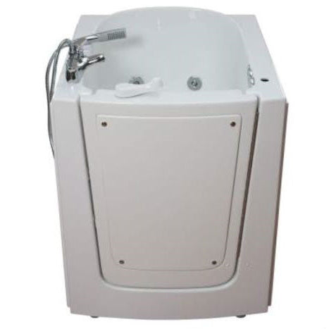 Avora bath 38" x 31" front entry walk-in tub white finish with right outward swing door - air and hydro massage with microbubbles - 1 piece contemporary faucet including hand shower - Vital Hydrotherapy