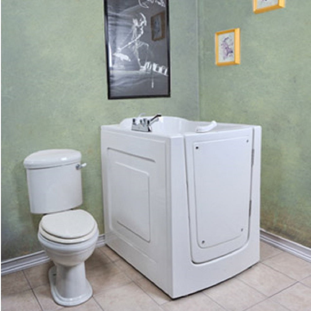 Avora bath 38" x 31" front entry walk-in tub white finish with right outward swing door - air and hydro massage with microbubbles - 1 piece contemporary faucet including hand shower - lifestyle - Vital Hydrotherapy