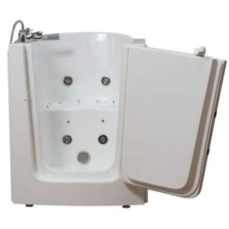 Avora bath 38" x 31" front entry walk-in tub white finish with right outward swing door - air and hydro massage with microbubbles - 1 piece contemporary faucet including hand shower - open door - Vital Hydrotherapy