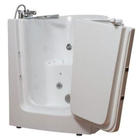 Avora bath 38" x 31" front entry walk-in tub white finish with right outward swing door - air and hydro massage with microbubbles - 1 piece contemporary faucet including hand shower - open door - Vital Hydrotherapy