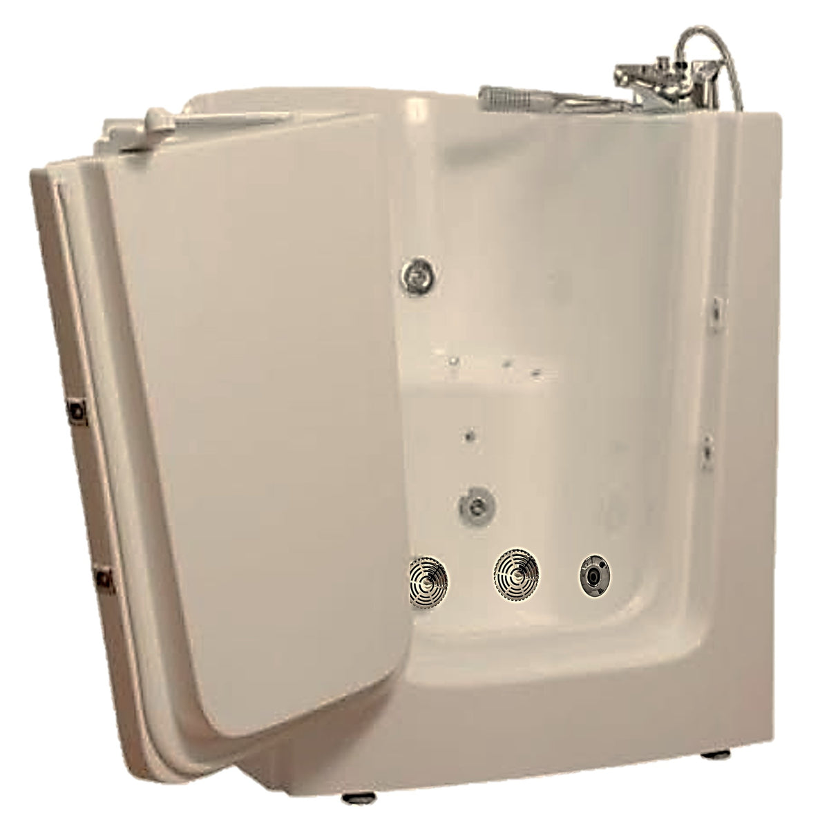 Avora bath 38" x 31" front entry walk-in tub biscuit finish with left outward swing door - air and hydro massage with microbubbles - 1 piece contemporary faucet including hand shower - Vital Hydrotherapy
