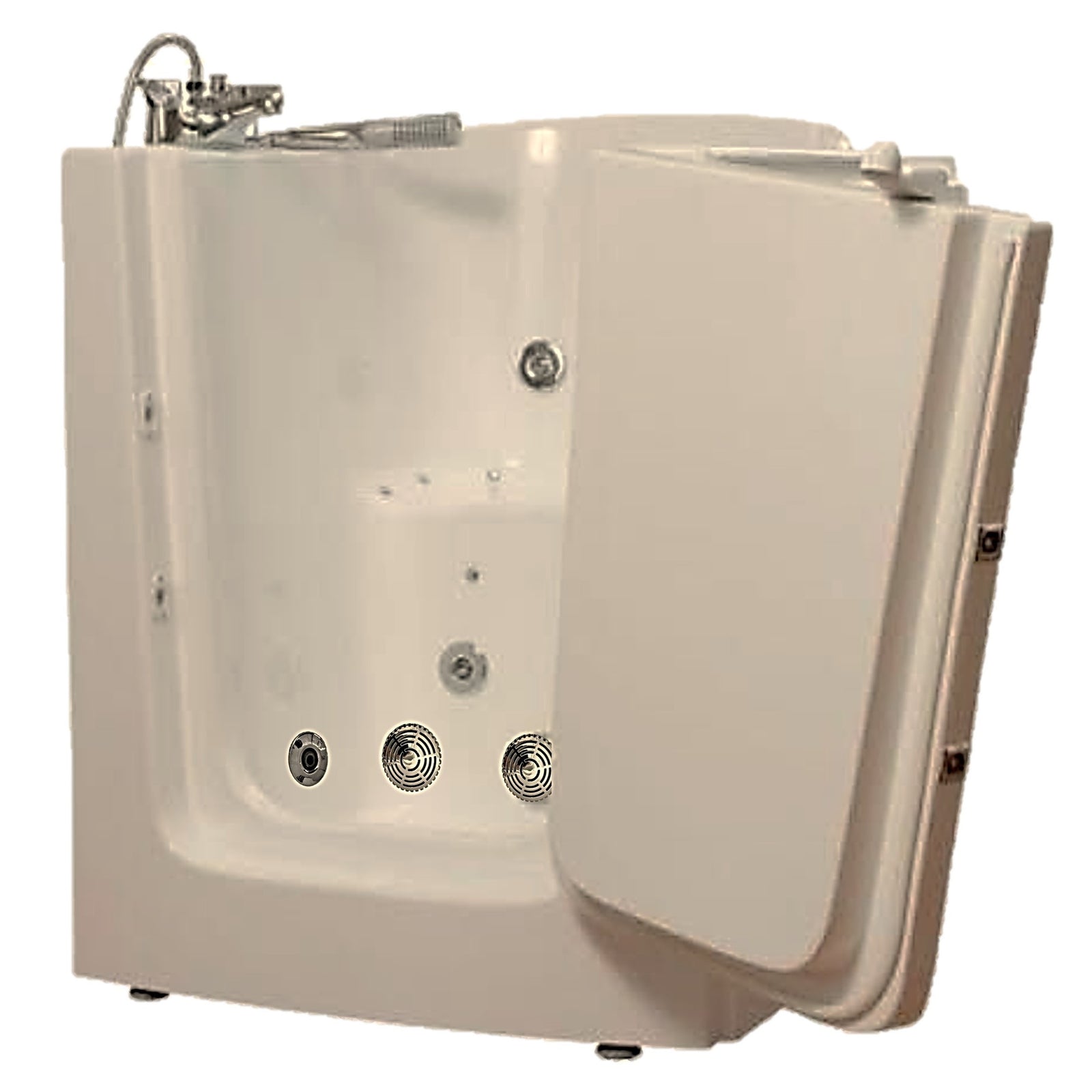 Avora bath 38" x 31" front entry walk-in tub biscuit finish with left outward swing door - air and hydro massage with microbubbles - 1 piece contemporary faucet including hand shower - Vital Hydrotherapy