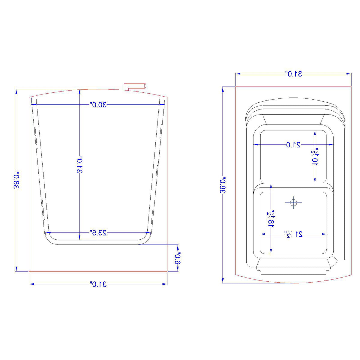 Avora Bath 38" x 31" Front Entry Walk-In Tub Dimension Drawing - Vital Hydrotherapy