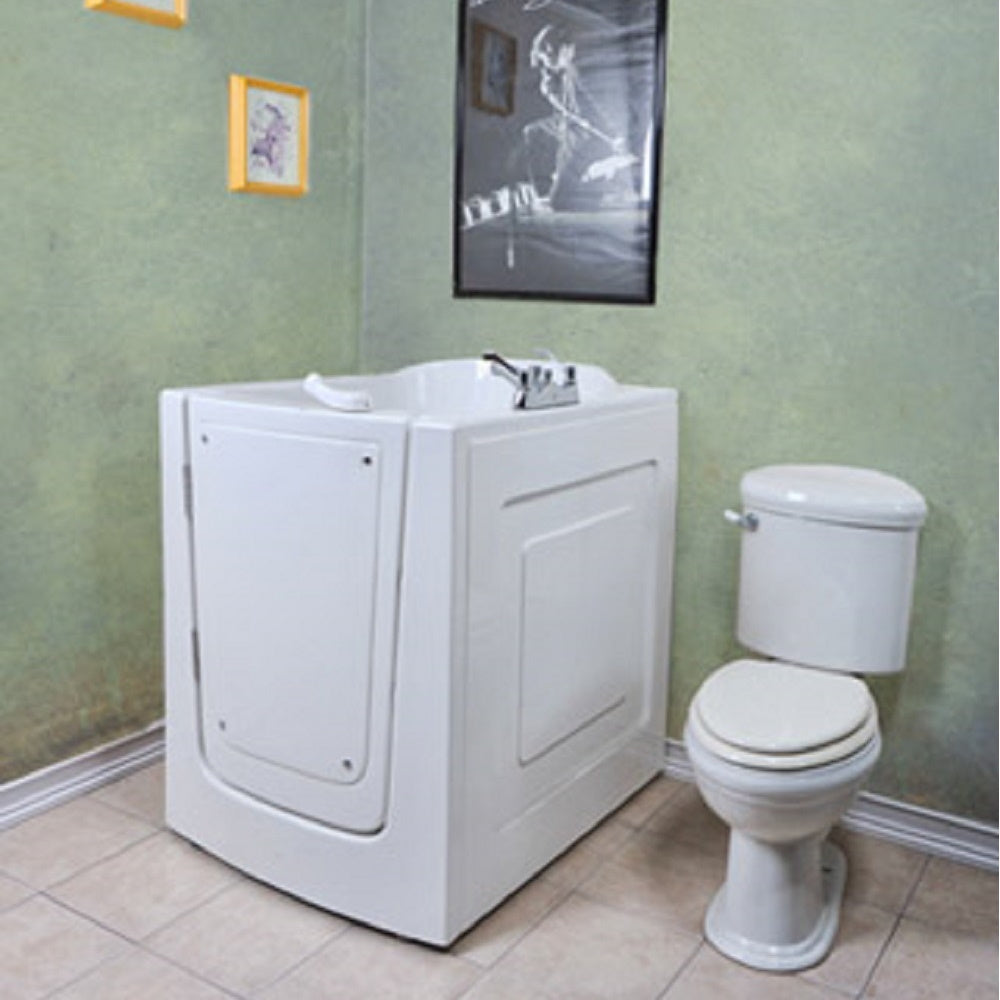 Avora bath 38" x 31" front entry walk-in tub white finish with left outward swing door - air and hydro massage with microbubbles - 1 piece contemporary faucet including hand shower - lifestyle - Vital Hydrotherapy