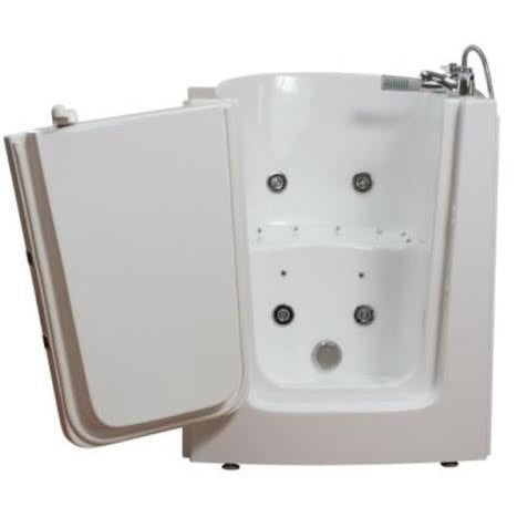 Avora bath 38" x 31" front entry walk-in tub white finish with left outward swing door - air and hydro massage with microbubbles - 1 piece contemporary faucet including hand shower - open door - Vital Hydrotherapy