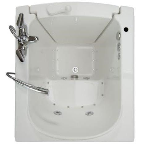 Avora bath 38" x 31" front entry walk-in tub white finish with left outward swing door - air and hydro massage with microbubbles - 1 piece contemporary faucet including hand shower - top view - Vital Hydrotherapy