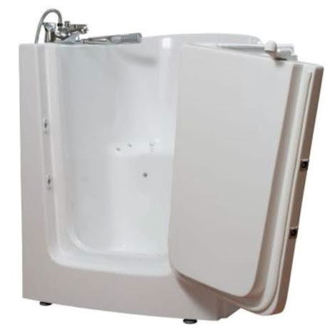 Avora bath 38" x 31" front entry walk-in tub white finish with right outward swing door - air massage with microbubbles - 1 piece contemporary faucet including hand shower - open door - Vital Hydrotherapy