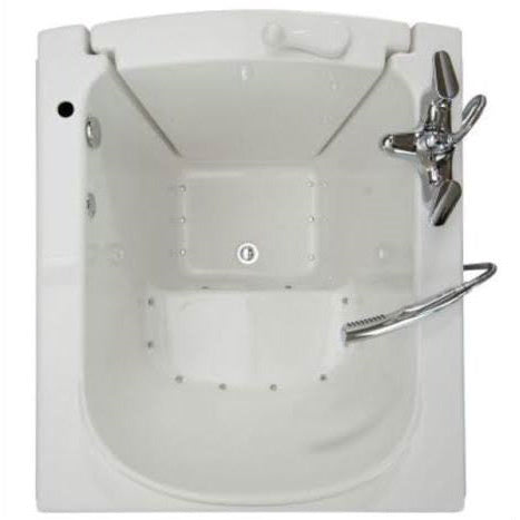 Avora bath 38" x 31" front entry walk-in tub white finish with right outward swing door - air massage with microbubbles - 1 piece contemporary faucet including hand shower - top view - Vital Hydrotherapy