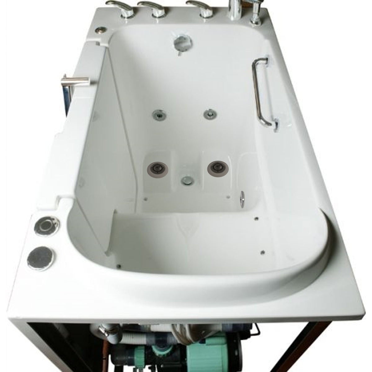 Avora bath 30" x 52" wheelchair transfer walk-in tub white with left outward swinging door, air hydro and vibration jets with microbubbles, handle & faucet - overview - Vital Hydrotherapy