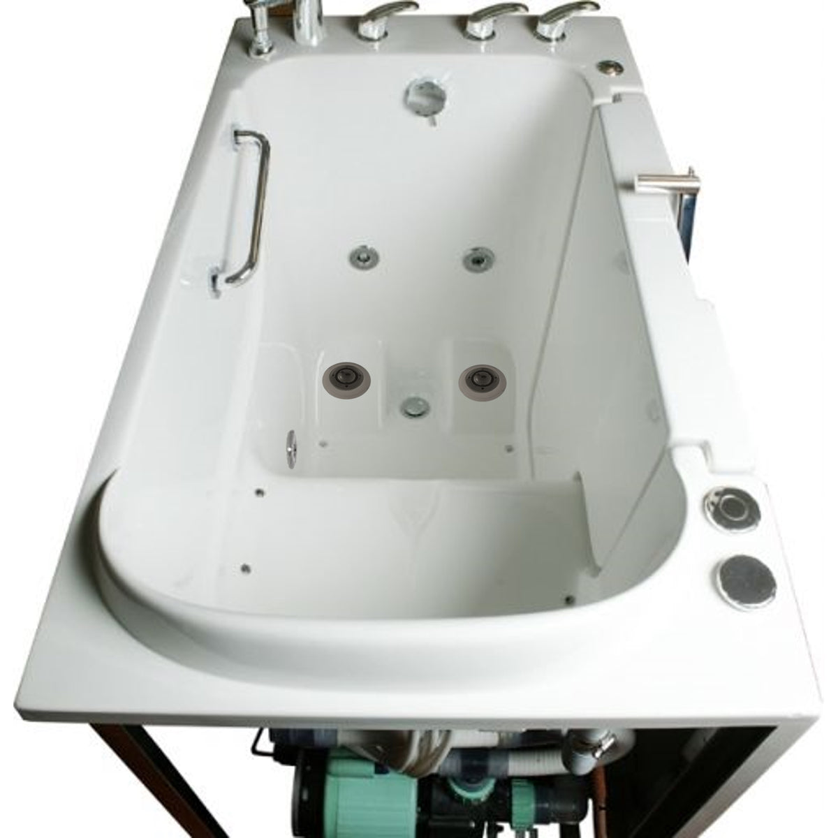 Avora bath 30" x 52" wheelchair transfer walk-in tub white with right outward swinging door, air hydro and vibration jets with microbubbles, handle & faucet - overview - Vital Hydrotherapy