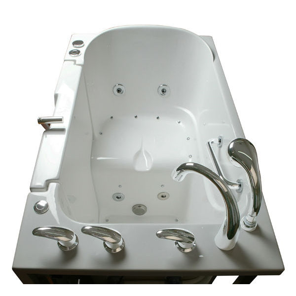 Avora bath 30" x 52" wheelchair transfer walk-in tub white with right outward swinging door, air hydro and vibration jets with microbubbles, handle & faucet - Vital Hydrotherapy