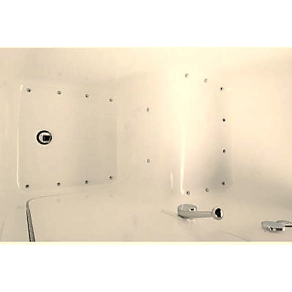 Avora Bath 28" x 48" walk-in tub biscuit with contemporary faucet including hand shower - left inward swinging door - air and vibration jets with microbubble - removable side access panels - highest grade fiberglass composite construction - gel coat high gloss finish - stainless steel frame - top view - Vital Hydrotherapy