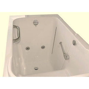 Avora Bath 28" x 48" walk-in tub biscuit with contemporary faucet including hand shower - right inward swinging door - hydro massage with microbubbles - removable side access panels - highest grade fiberglass composite construction - gel coat high gloss finish - stainless steel frame - top view - Vital Hydrotherapy