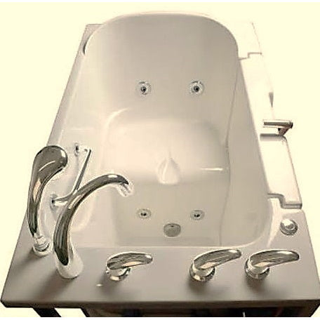 Avora bath 30" x 52" wheelchair transfer walk-in tub biscuit with left outward swinging door, hydro massage with microbubbles, handle & faucet - top view - Vital Hydrotherapy