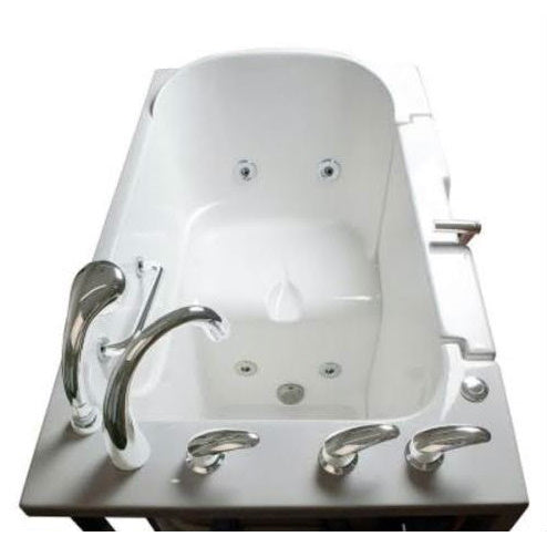 Avora bath 30" x 52" wheelchair transfer walk-in tub white with left outward swinging door, hydro and vibration jets with microbubbles, handle & faucet - overview - Vital Hydrotherapy