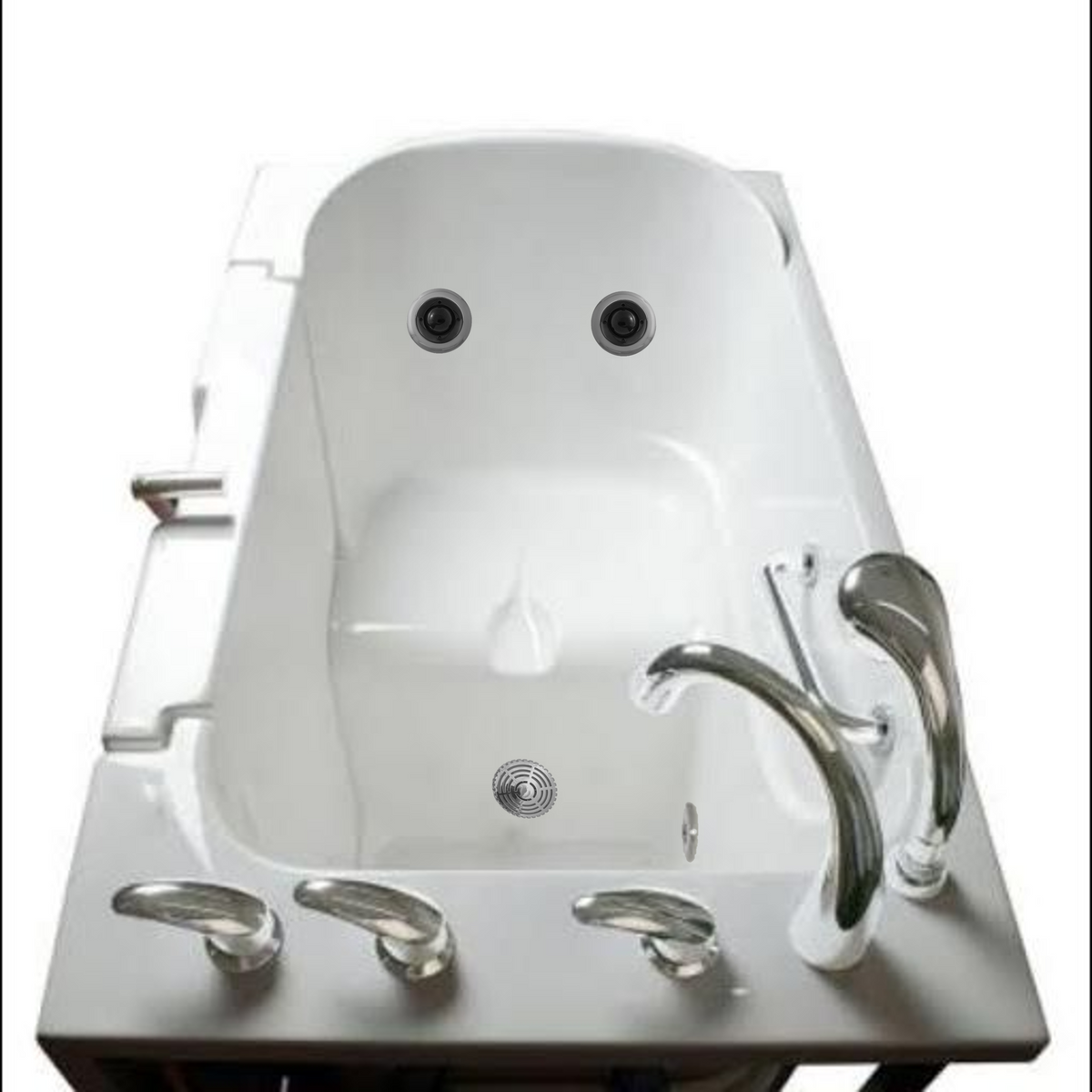 Avora bath 30" x 52" wheelchair transfer walk-in tub white with right outward swinging door, vibration jets with microbubbles, handle & faucet - overview - Vital Hydrotherapy