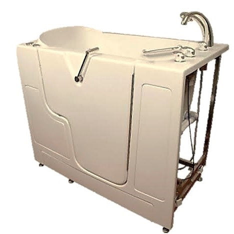 Avora bath 30" x 52" wheelchair transfer walk-in tub biscuit with right outward swinging door, air hydro and vibration jets with microbubbles, handle & faucet - overview - Vital Hydrotherapy
