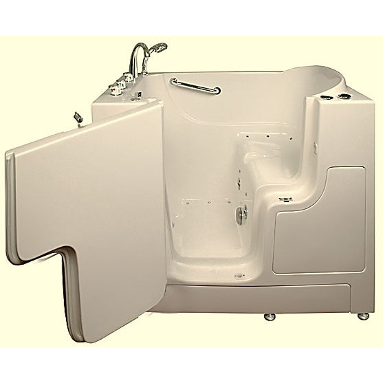 Avora bath 30" x 52" wheelchair transfer walk-in tub biscuit with left outward swinging door, air hydro and vibration jets with microbubbles, handle & faucet - overview - Vital Hydrotherapy