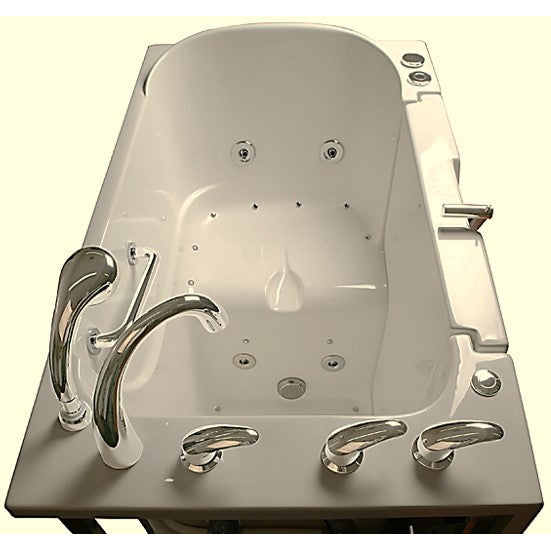 Avora bath 30" x 52" wheelchair transfer walk-in tub biscuit with left outward swinging door, air and hydro massage with microbubbles and  handle & faucet  - Vital Hydrotherapy
