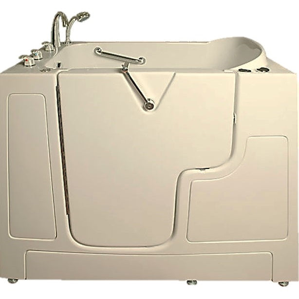 Avora bath 30" x 52" wheelchair transfer walk-in tub biscuit with left outward swinging door, air and hydro massage with microbubbles and  handle & faucet  - Vital Hydrotherapy