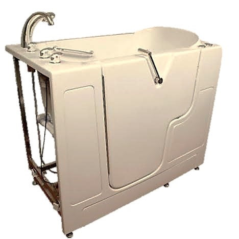 Avora bath 30" x 52" wheelchair transfer walk-in tub biscuit with left outward swinging door, hydro and vibration jets with microbubbles, handle & faucet - Vital Hydrotherapy