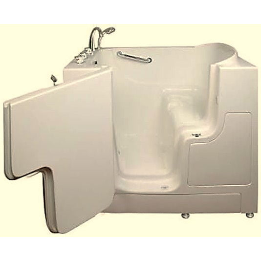 Avora bath 30" x 52" wheelchair transfer walk-in tub biscuit with left outward swinging door, vibration jets, handle & faucet - Vital Hydrotherapy