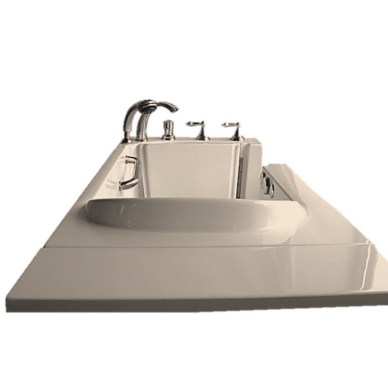 Avora bath 30" x 52" wheelchair transfer walk-in tub biscuit with right outward swinging door, air and vibration jets with microbubbles and handle & faucet - Vital Hydrotherapy
