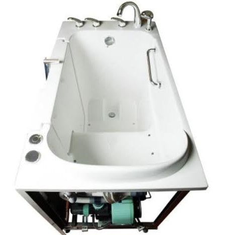 Avora bath 30" x 52" wheelchair transfer walk-in tub white with left outward swinging door, air massage with microbubbles and handle & faucet - Vital Hydrotherapy