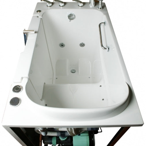 Avora bath 30" x 52" wheelchair transfer walk-in tub white with left outward swinging door, air and hydro massage with microbubbles and  handle & faucet  - top view - Vital Hydrotherapy