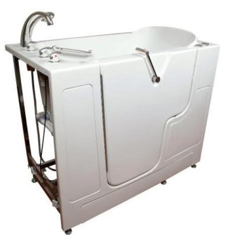 Avora bath 30" x 52" wheelchair transfer walk-in tub white with left outward swinging door, air and vibration jets and  handle & faucet - Vital Hydrotherapy