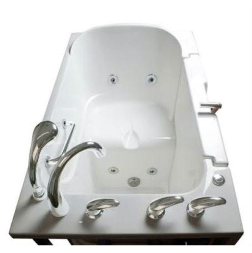 Avora bath 30" x 52" wheelchair transfer walk-in tub white with left outward swinging door, hydro massage with microbubbles, handle & faucet - overview - Vital Hydrotherapy