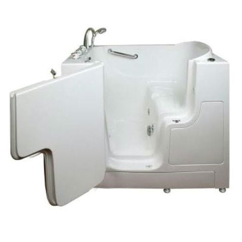 Avora bath 30" x 52" wheelchair transfer walk-in tub white with left outward swinging door, hydro and vibration jets with microbubbles, handle & faucet - Vital Hydrotherapy