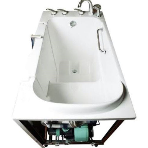 Avora bath 30" x 52" wheelchair transfer walk-in tub white with left outward swinging door, vibration jets with microbubbles, handle & faucet - top view - Vital Hydrotherapy