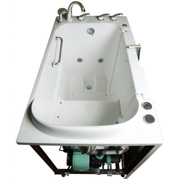 Avora bath 30" x 52" wheelchair transfer walk-in tub white with right outward swinging door, air and hydro massage with microbubbles and  handle & faucet  - top view - Vital Hydrotherapy