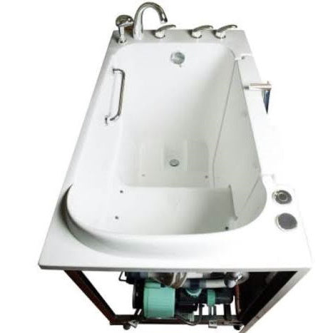 Avora bath 30" x 52" wheelchair transfer walk-in tub white with right outward swinging door, air and vibration jets with microbubbles and handle & faucet - top view - Vital Hydrotherapy