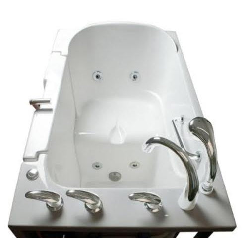 Avora bath 30" x 52" wheelchair transfer walk-in tub white with right outward swinging door, hydro massage with microbubbles, handle & faucet - overview - Vital Hydrotherapy
