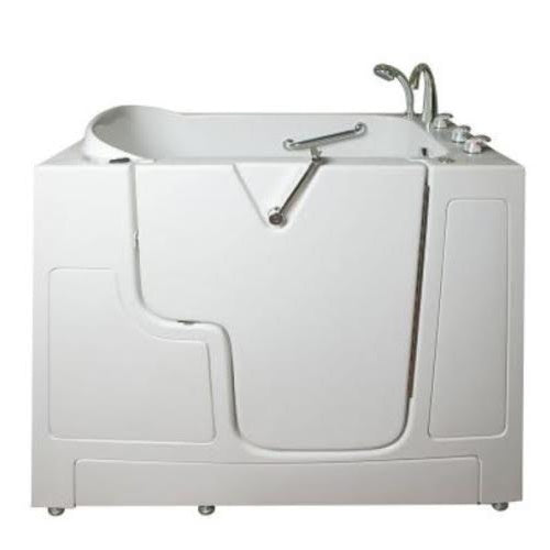 Avora bath 30" x 52" wheelchair transfer walk-in tub white with right outward swinging door, hydro and vibration jets with microbubbles, handle & faucet - Vital Hydrotherapy