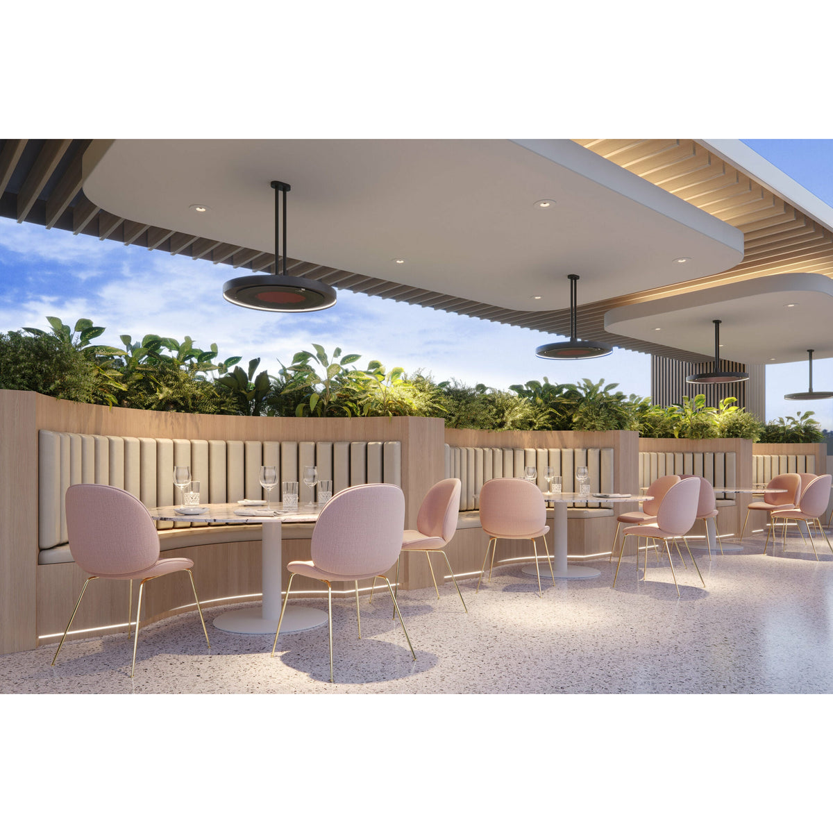 3300W Eclipse Smart-Heat Electric Heater with Twin Pole Steel material mounted in ceiling of a cafeteria