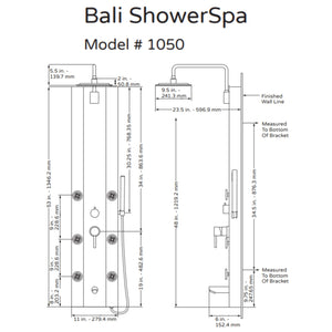 PULSE ShowerSpas Bamboo Shower Panel - Bali ShowerSpa 1050 Specification Drawing - Vital Hydrotherapy