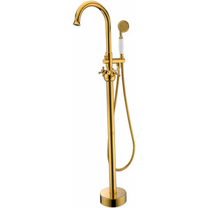 Anzzi Bridal 3-Handle Claw Foot Tub Faucet with Hand Shower in Gold - Floor Mounted - Solid Brass Valve - FS-AZ0061RG - Vital Hydrotherapy - Vital Hydrotherapy