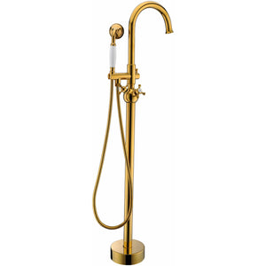 Anzzi Bridal 3-Handle Claw Foot Tub Faucet with Hand Shower in Gold - Floor Mounted - Solid Brass Valve - FS-AZ0061RG - Vital Hydrotherapy