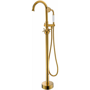 Anzzi Bridal 3-Handle Claw Foot Tub Faucet with Hand Shower in Gold - Floor Mounted - Solid Brass Valve - FS-AZ0061RG - Vital Hydrotherapy